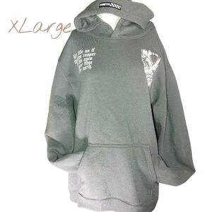 ʕ·ᴥ·ʔ RGSTR Graphic Skull Print Pull Over Gray Hooded Sweater XL